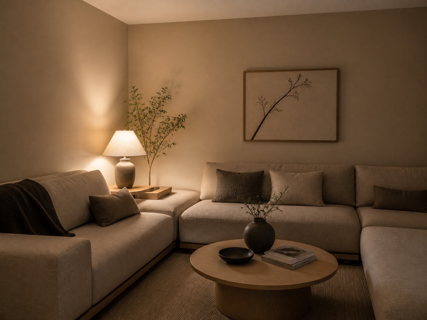 The same living room, redesigned in Japandi by HomeGlow